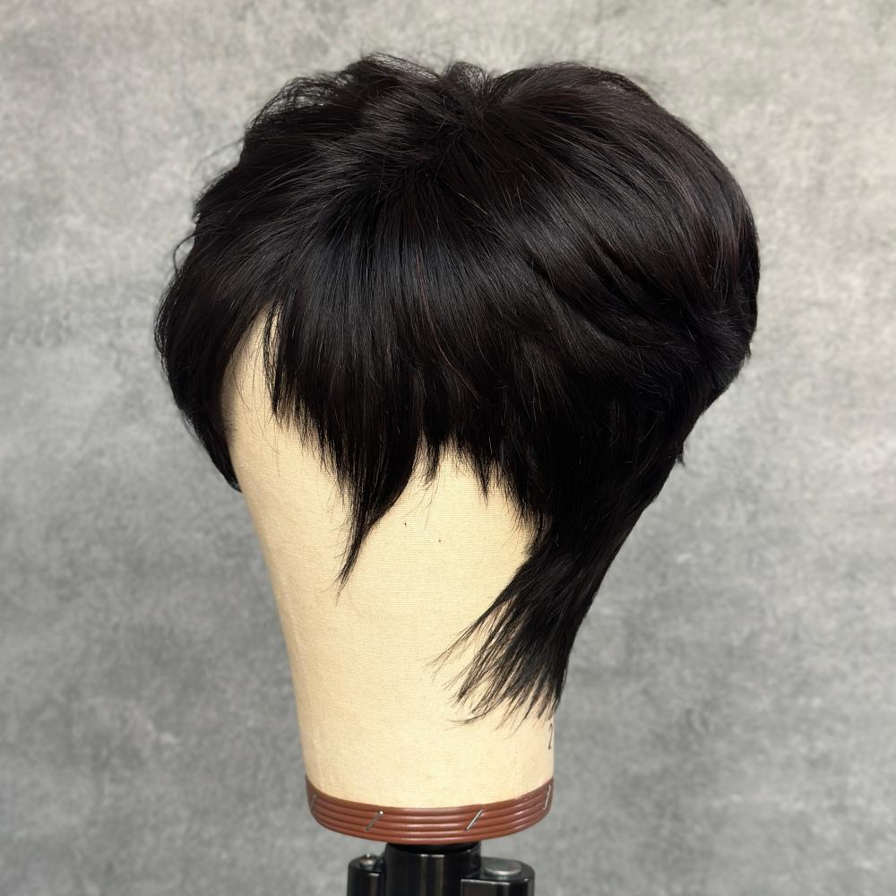 Short Pixie Cut With Bangs Glueless Human Hair Wig