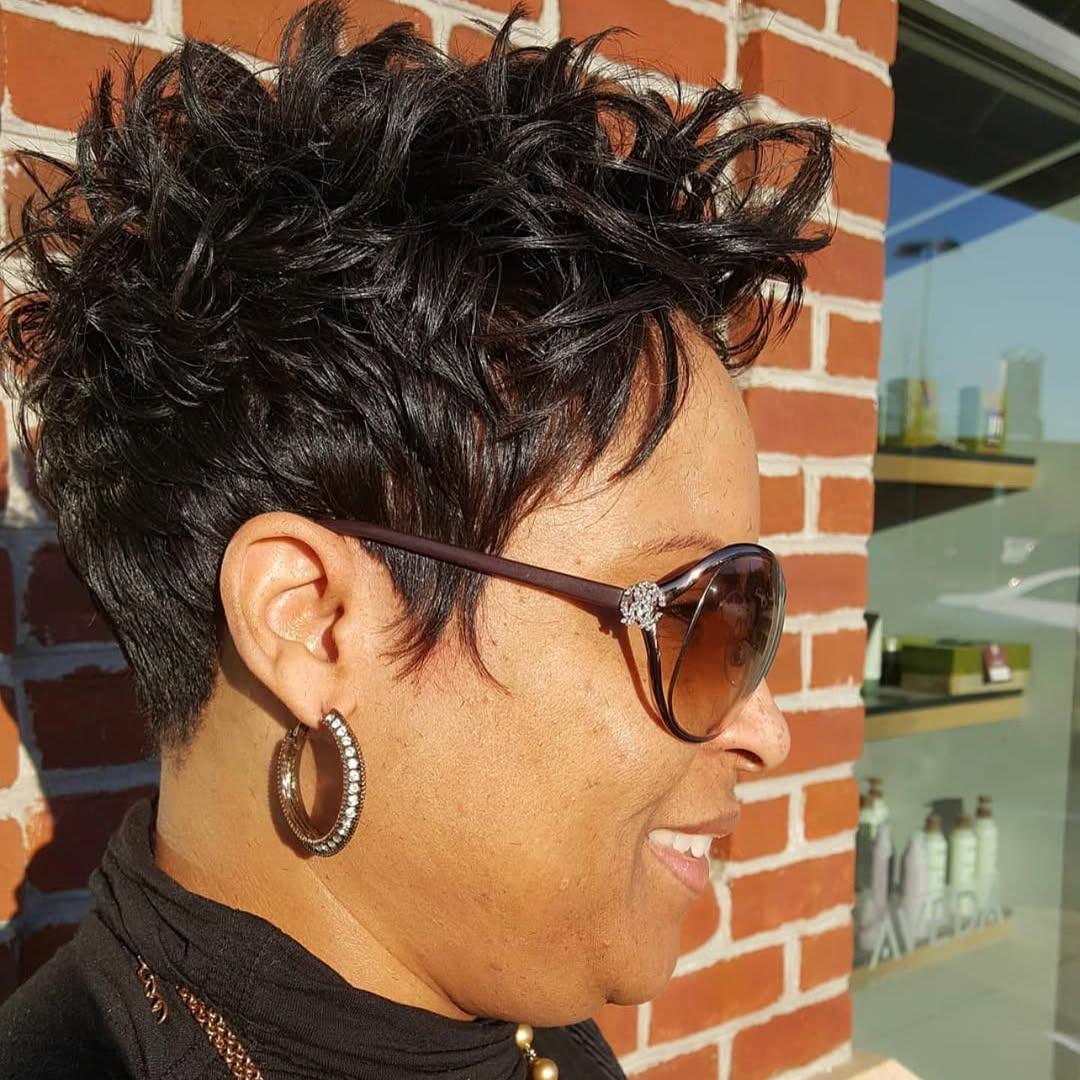 Natural Black Full Lace Spiky Short Pixie Cut With Laid Edges Wig