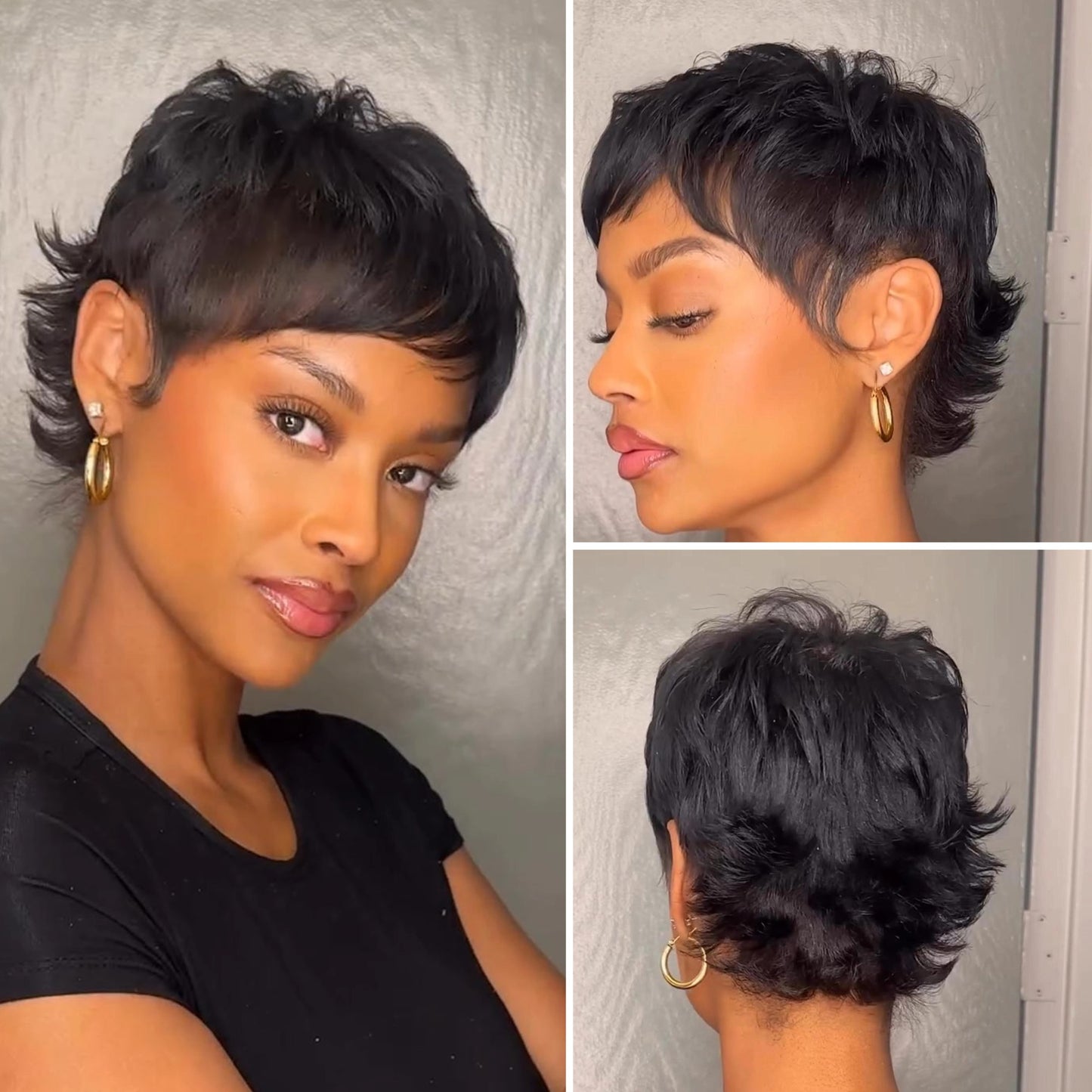Glueless Layered Shaggy Wolf Cut Pixie Wig With Bangs
