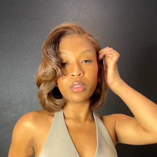 Light Brown Side Part Layered Cut Bob Human Hair Wig