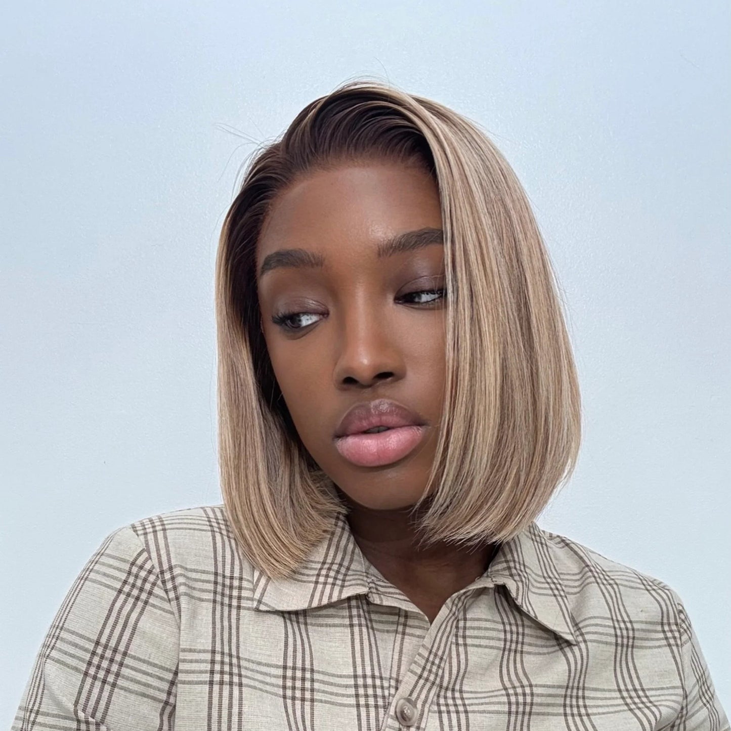 Chic Ash Blonde Highlights 7×5 HD Lace Closure Bob Wig 100% Human Hair