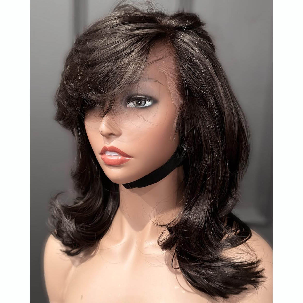 90s Layered Wavy Glueless Lace Wig With Side Swept Bangs