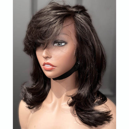 90s Layered Wavy Glueless Lace Wig With Side Swept Bangs
