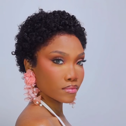13x4 Lace/Full Lace 3C Afro Pixie Natural Black Loose Curly Wig