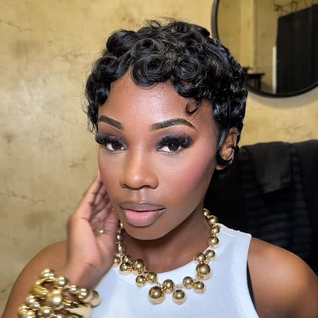Finger Wave Short Pixie Cut Glueless 100% Human Hair Wig
