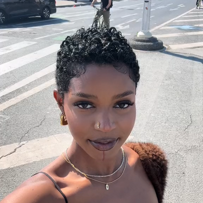 Full Lace Curly Afro Pixie Cut Wig With Drawstring