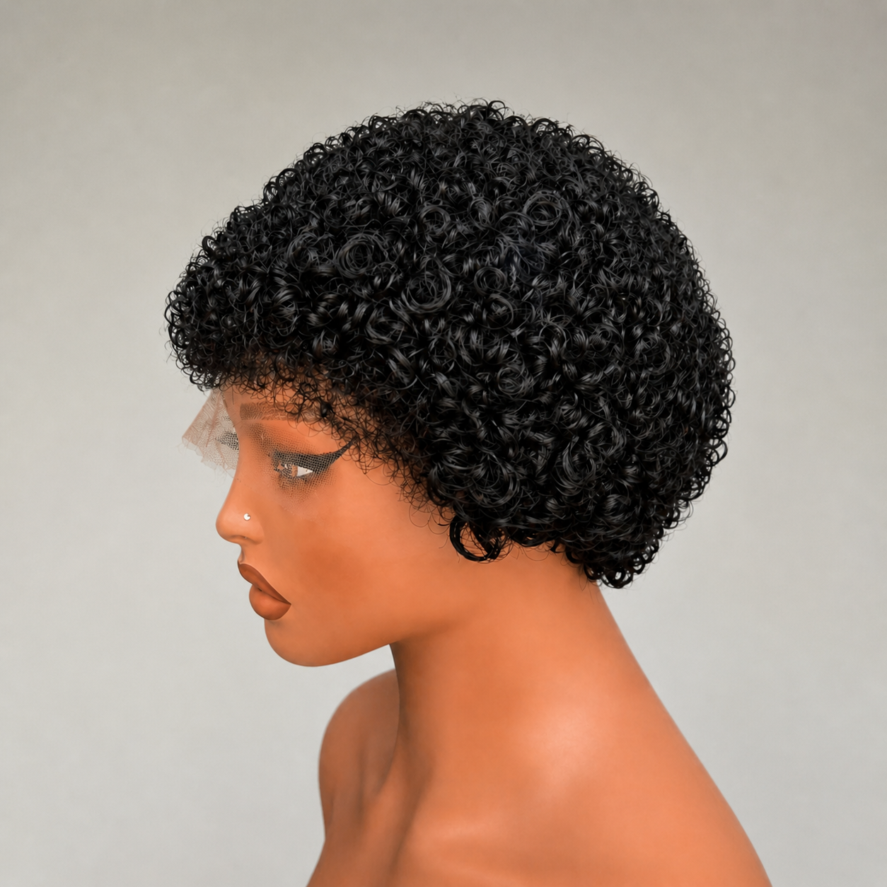 Short Natural Curl Afro Lace Front Human Hair Wig