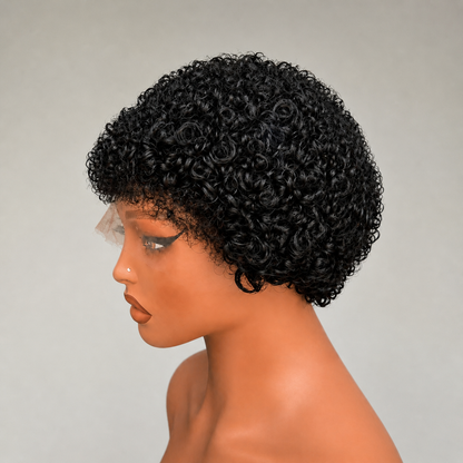 Short Natural Curl Afro Lace Front Human Hair Wig