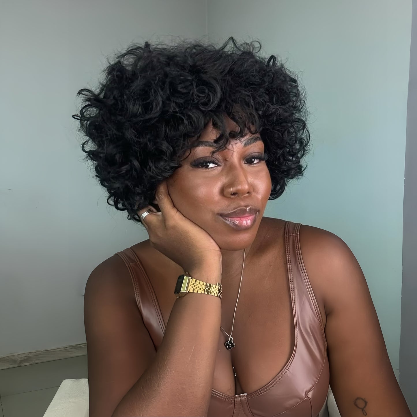 Beginner Friendly Throw On & Go Short Curly Bob Wig With Bang 100% Human Hair