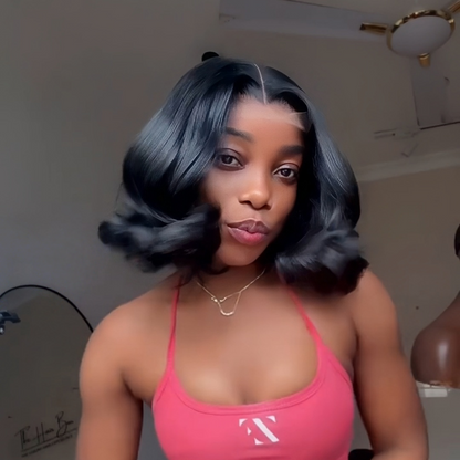 Natural Black Body Wave Bob 5x5 Lace Closure Wig 100% Human Hair