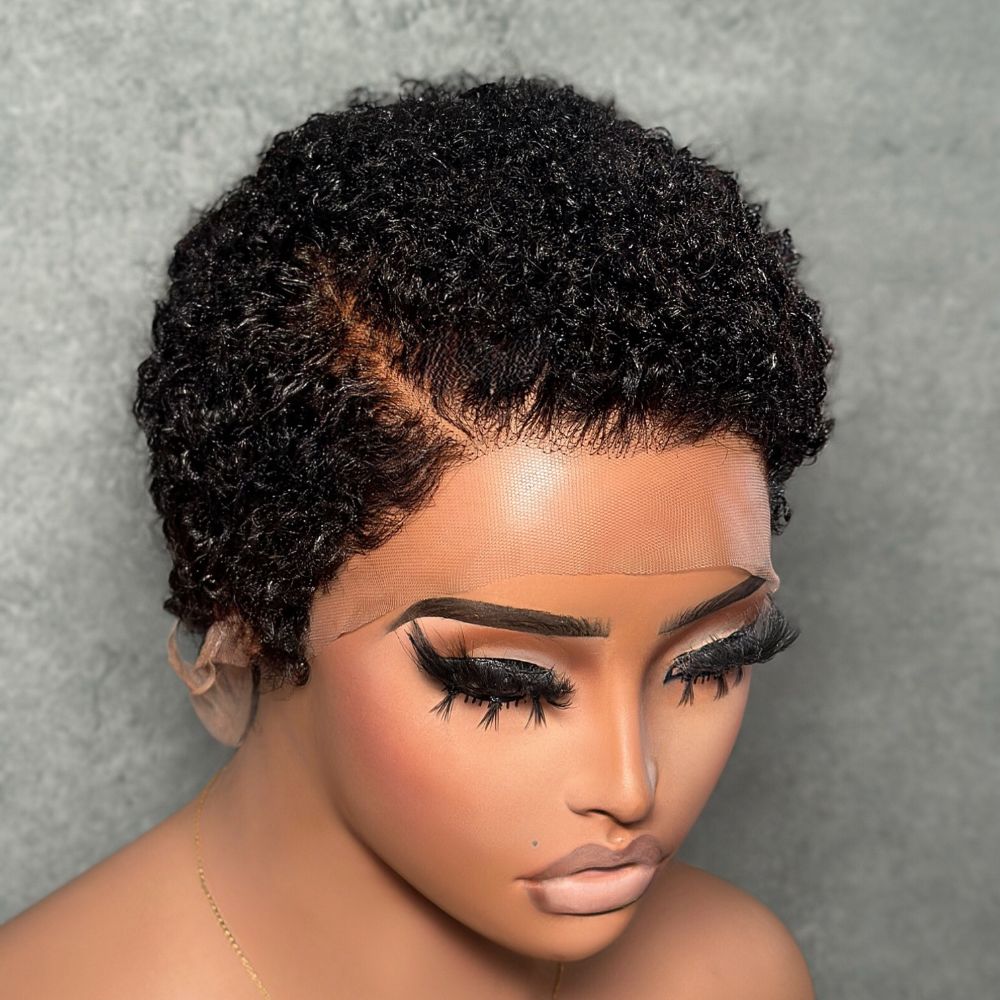 Full Lace Side Part Curly Pixie Cut Wig With Drawstring