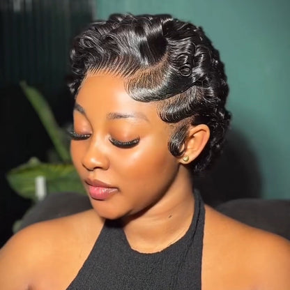 Full Lace Glueless Natural Black Short Pixie Curly Wig