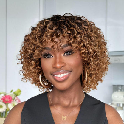 Wear & Go Ombre Dark Golden Blonde Brazilian Curly Wig