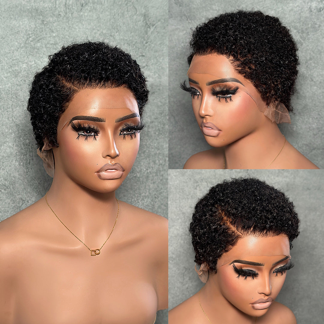 Full Lace Side Part Curly Pixie Cut Wig With Drawstring