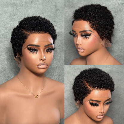 Full Lace Side Part Curly Pixie Cut Wig With Drawstring