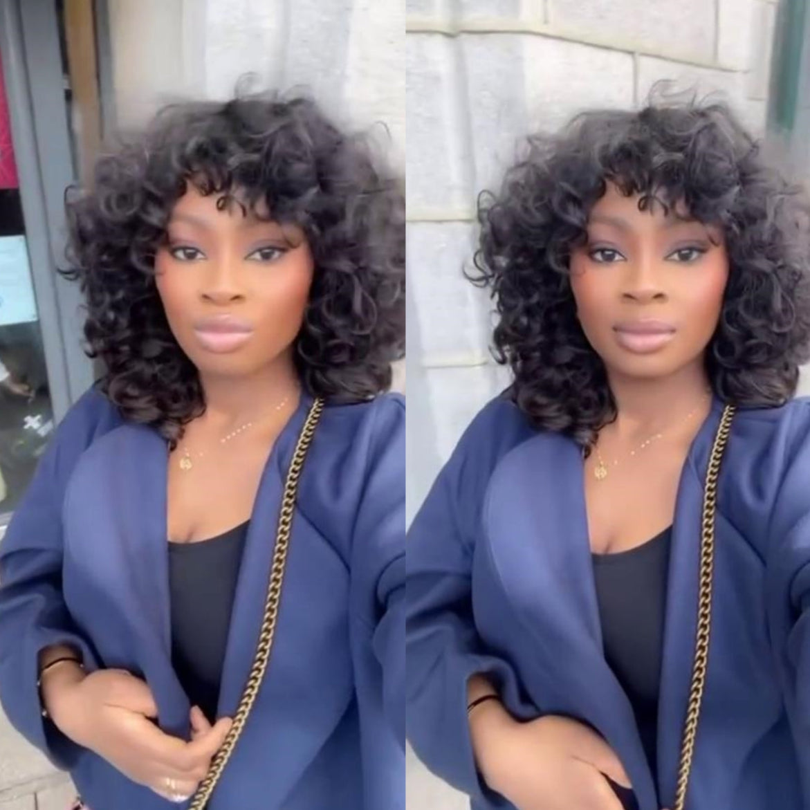 Put On & Go Voluminous Curly bob Wig With Bangs