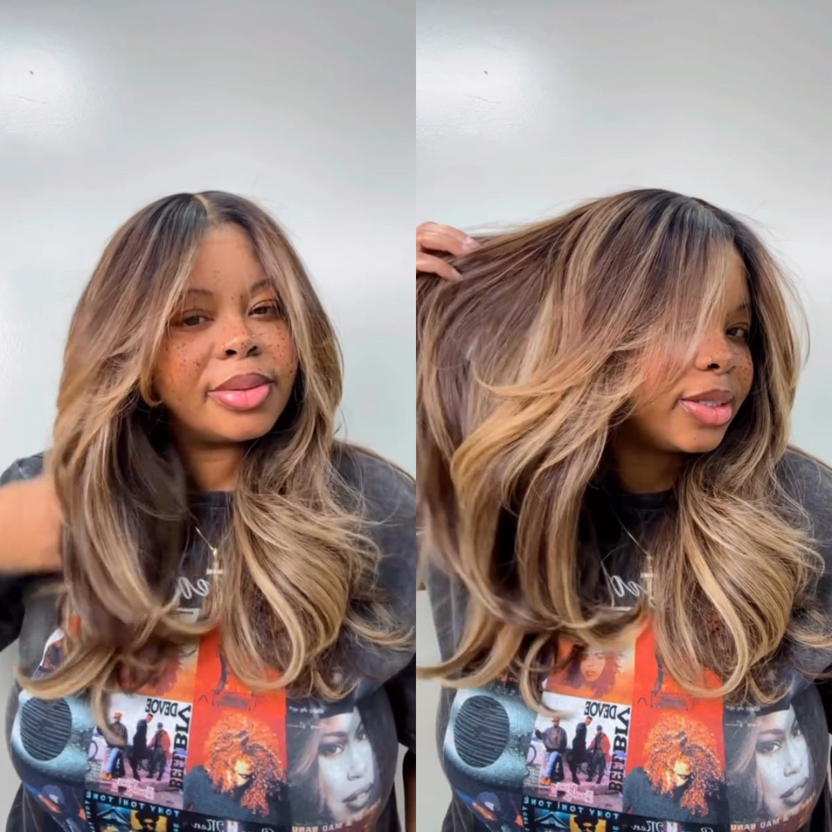 Blonde Highlights with Dark Root Body Wave Lace Closure Wig