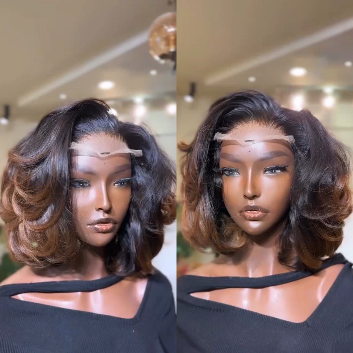Brown Highlight Layered Cut Bob 13x4 Lace Frontal Wig