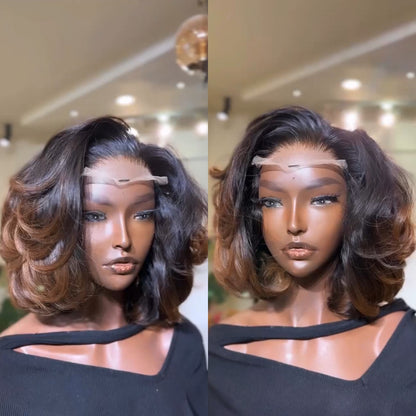 Brown Highlight Layered Cut Bob 13x4 Lace Frontal Wig