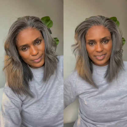 Salt And Pepper Layered Cut 13x4 Lace Frontal Wig
