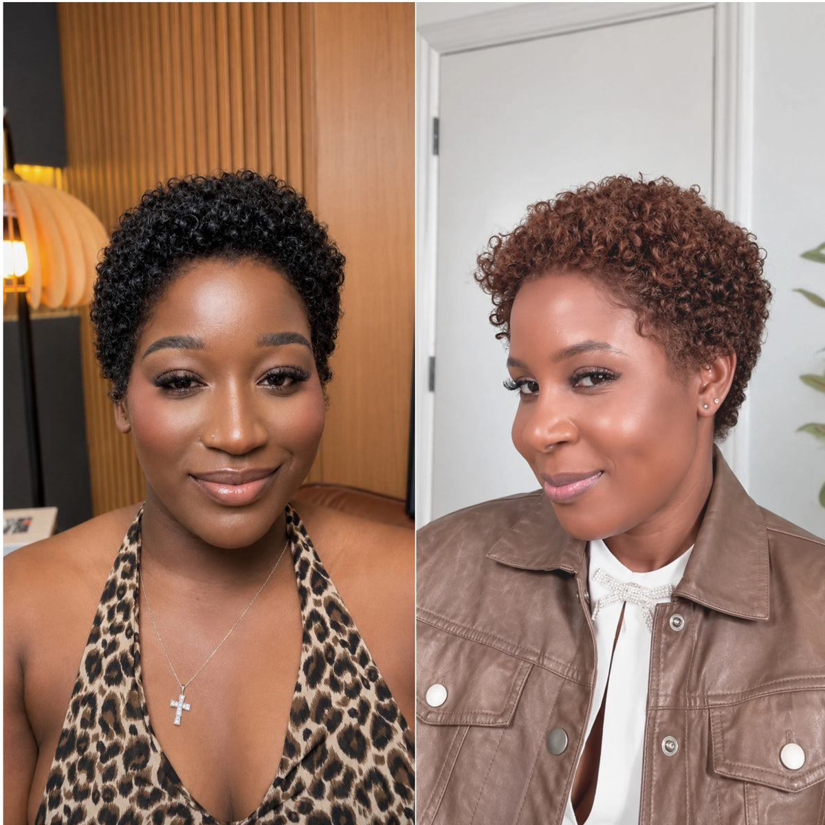 13×4 Lace Black & Brown Short Curly Pixie Wig With Drawstring