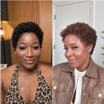 13×4 Lace Black & Brown Short Curly Pixie Wig With Drawstring