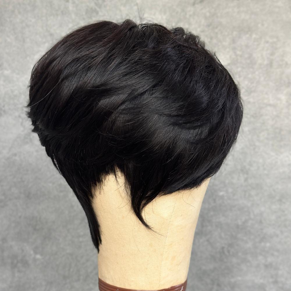 Short Pixie Cut With Bangs Glueless Human Hair Wig