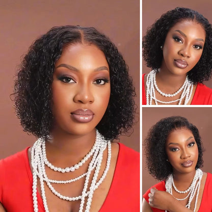 Natural Black Wet and Wavy Wig 13×4 Lace Frontal Curly Bob Wig
