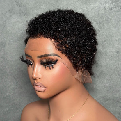 Full Lace Side Part Curly Pixie Cut Wig With Drawstring