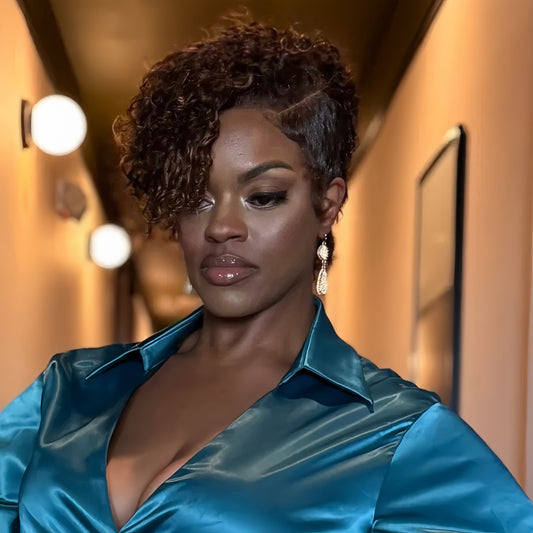 Full Lace Reddish Brown Side Part Asymmetrical Curly Short Pixie Cut Wig