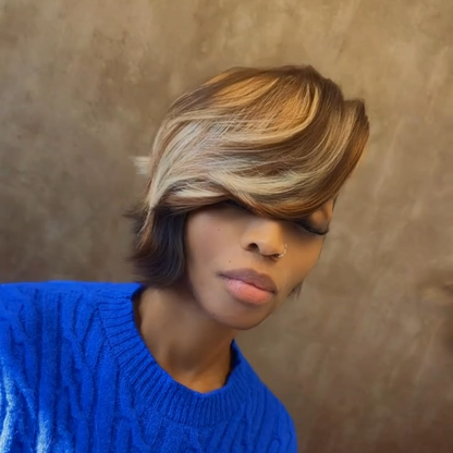 Brown with Blonde Highlights Quickweave Bob Layered Cut Wig