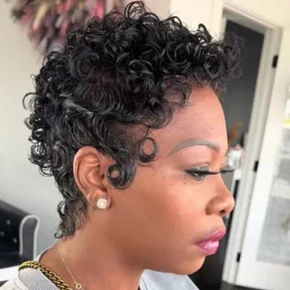 Full Lace Wave Curls Short Pixie Cut Glueless Human Hair Wig