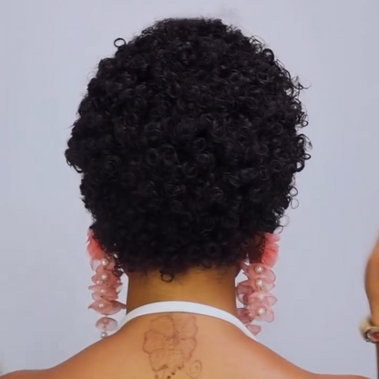 13x4 Lace/Full Lace 3C Afro Pixie Natural Black Loose Curly Wig