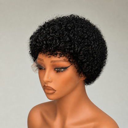Short Natural Curl Afro Lace Front Human Hair Wig