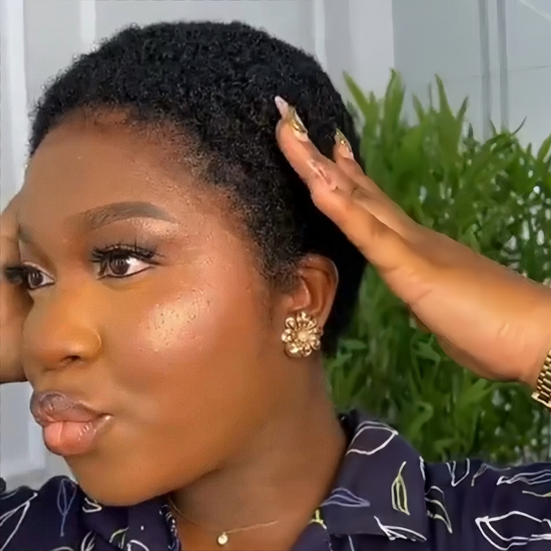 Full Lace Natural Black Afro Low Cut Glueless Wig