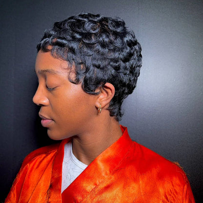 Full Lace Short Pixie Finger Wave Glueless Wig
