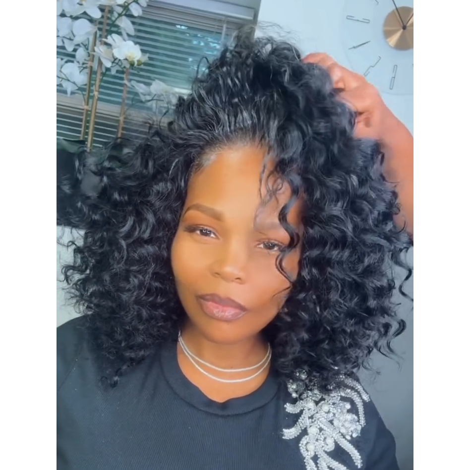 Natural Black Realistic Angled Style Curly Bob 13x4 Lace Frontal Wig
