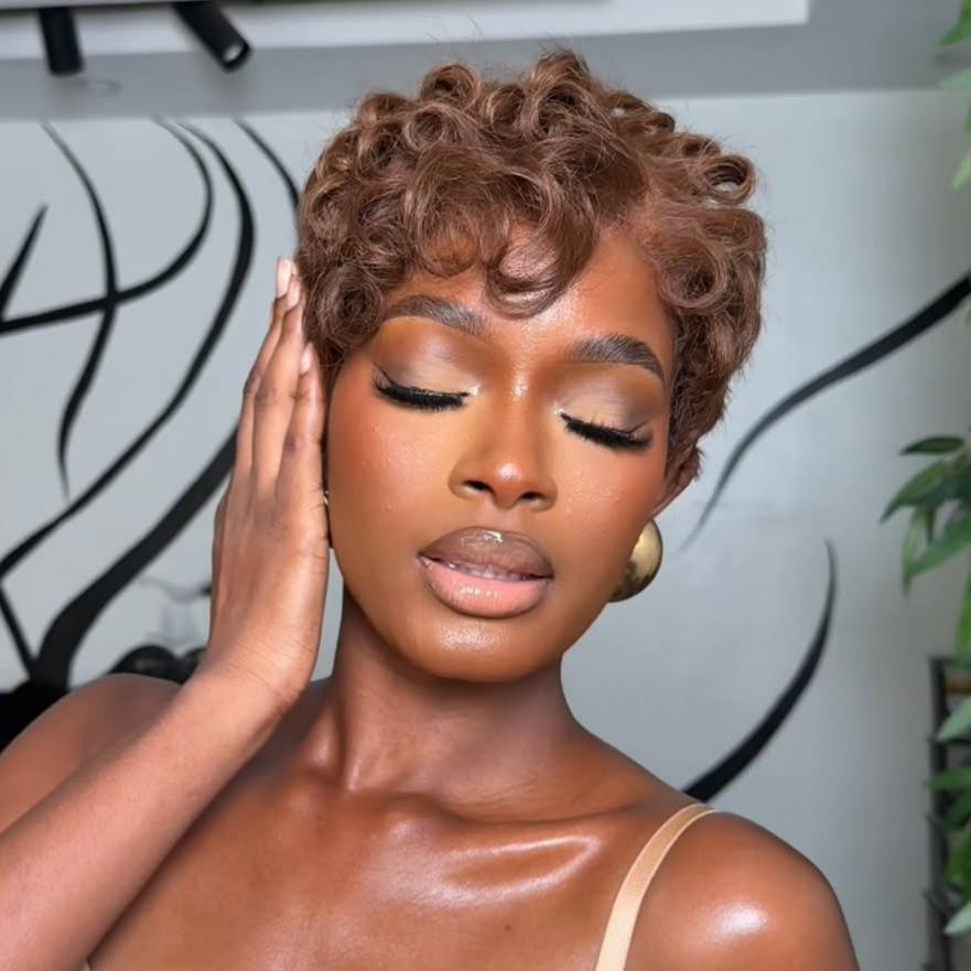 Full Lace Short Curly Pixie Cut Natural Black / Brown Wig
