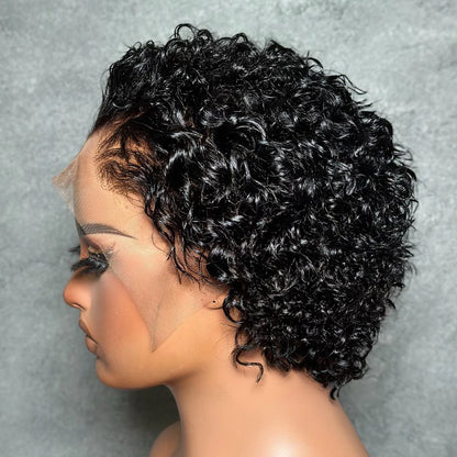Slick Back Water Wave Short Pixie Cut Lace Frontal & Full Lace Wig