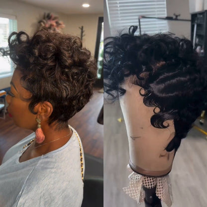 Full Lace Curly Short Pixie Cut Human Hair Wig