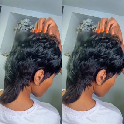 Natural Realistic Mullet Pixie Cut Style Glueless Wig