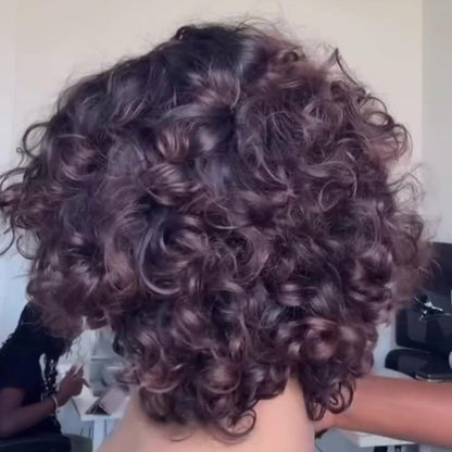 Put On & Go Voluminous Breeny Brown Curly Bob Wig With Bangs