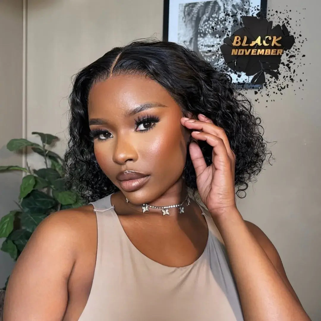 Natural Black Wet and Wavy Wig 13×4 Lace Frontal Curly Bob Wig