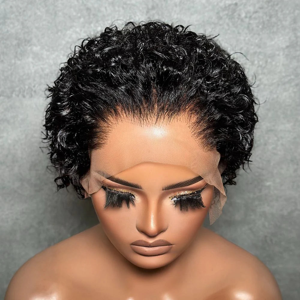 Slick Back Water Wave Short Pixie Cut Lace Frontal & Full Lace Wig