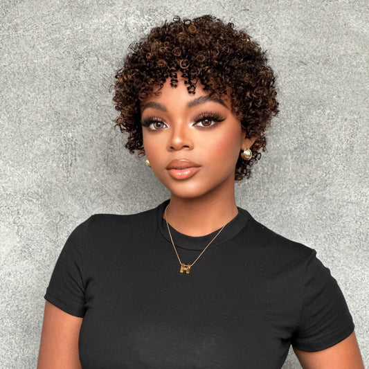 Put on & Go Highlight P2/27 Short Afro Curly Wig With Bangs