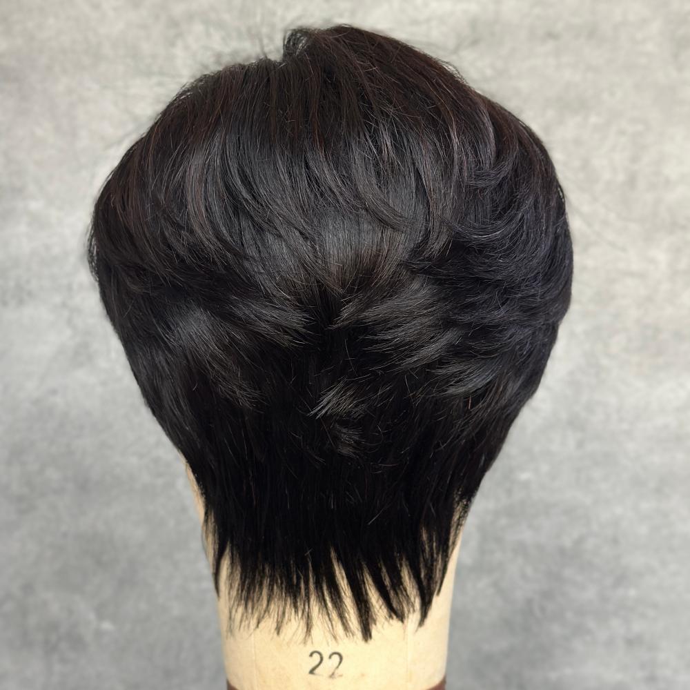 Short Pixie Cut With Bangs Glueless Human Hair Wig