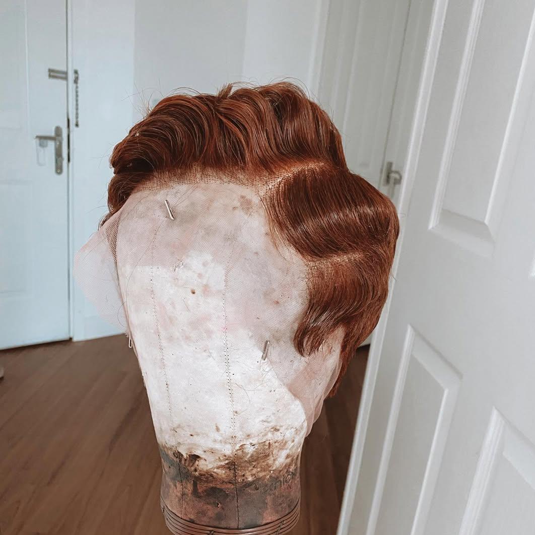 Copper Brown Full Lace Edgy Side Cut Short Pixie Wig