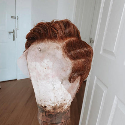 Copper Brown Full Lace Edgy Side Cut Short Pixie Wig