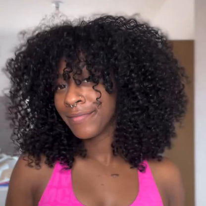 Glueless Natural Black Curly Bob Human Hair Wig