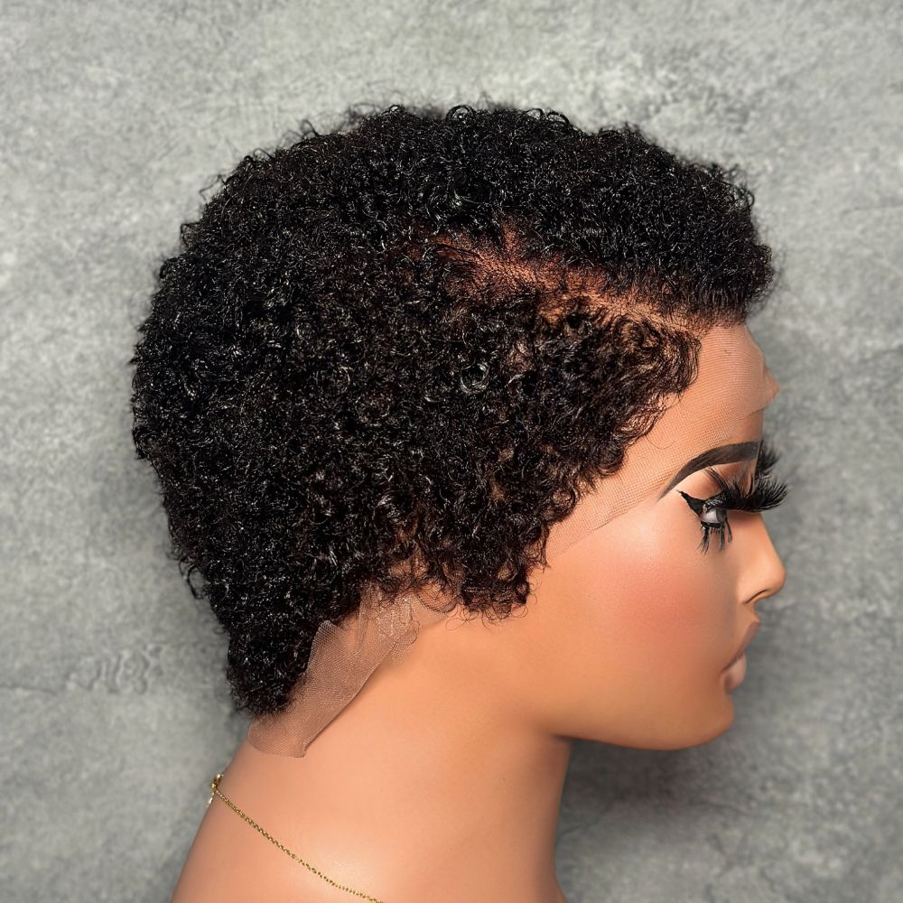 Full Lace Side Part Curly Pixie Cut Wig With Drawstring